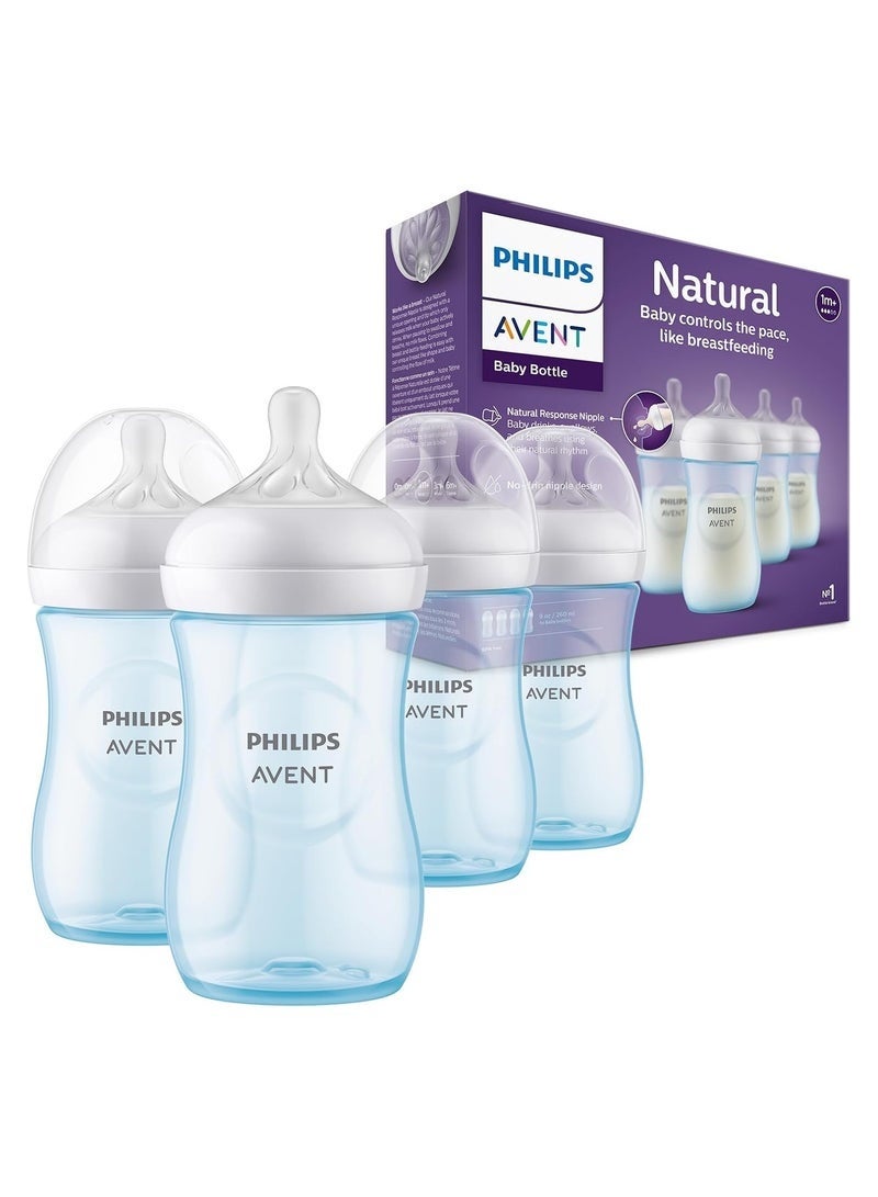 Avent Natural Baby Bottle With Natural Response, Blue, 260ml, 1m+, 4 Pieces - Image 2